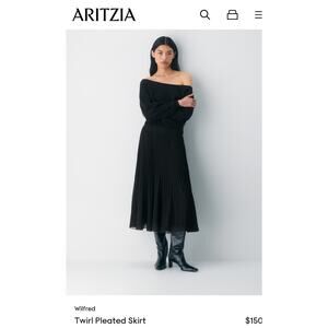 Aritzia Wilfred Twirl Pleated Midi Skirt Black Size Small